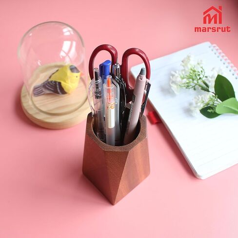Marsrut Walnut Pencil Holder, Wooden Pen Holder Cup for Desk, Natural Wood Pen Stand for Home, Office, Bookshelf, Desktop, Makeup Brush Accessories - Cute Box/Container/Organizer (Octagonal) in Saudi Arabia