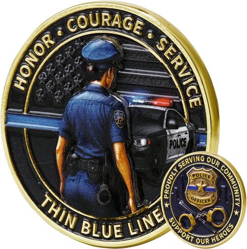 Female Police Challenge Coin Thin Blue Line Collectible Coin for Woman Enforcement Officers Honor Courage Service Police Gifts for Support Recognition (Female Police Coin-1 PC) in Saudi Arabia