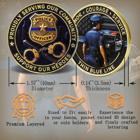 Female Police Challenge Coin Thin Blue Line Collectible Coin for Woman Enforcement Officers Honor Courage Service Police Gifts for Support Recognition (Female Police Coin-1 PC) in Saudi Arabia