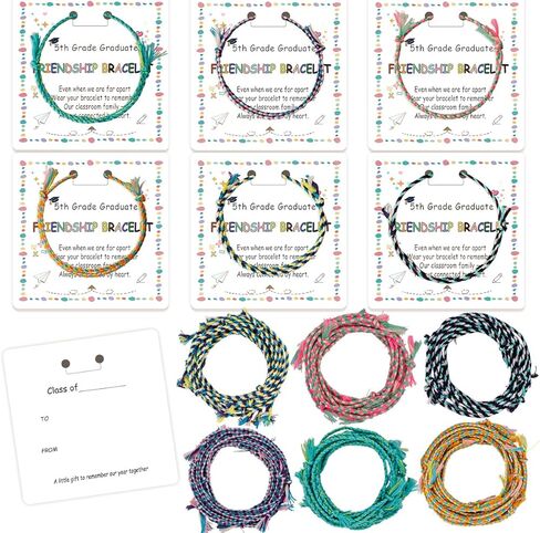 48 مجموعة من هدايا نهاية العام للطلاب - مجموعة أساور الصداقة من الصف الخامس، سوار تخرج قابل للتعديل مع بطاقات، هدايا طلاب التخرج من هدايا حفلات المدرسة للمدرسين in Kuwait
