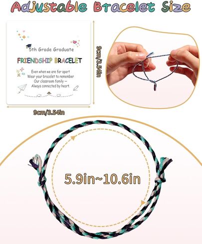 48 مجموعة من هدايا نهاية العام للطلاب - مجموعة أساور الصداقة من الصف الخامس، سوار تخرج قابل للتعديل مع بطاقات، هدايا طلاب التخرج من هدايا حفلات المدرسة للمدرسين in Kuwait
