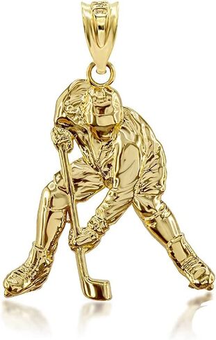 Certified 10k Gold Ice Hockey Player Winter Sports Pendant Charm Necklace in Saudi Arabia