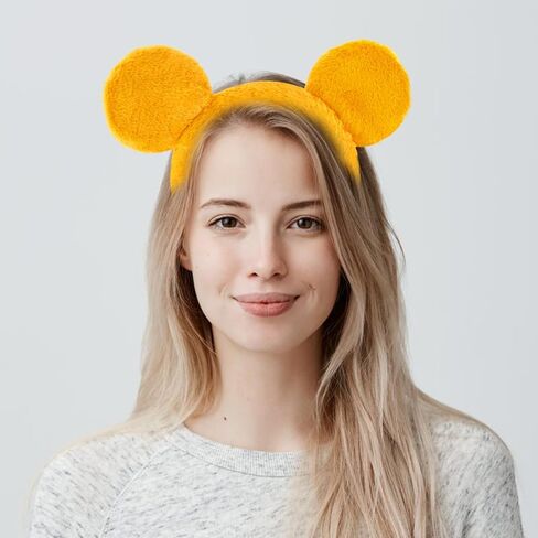 Yellow Bear Ears Headband and Tail Set,Yellow Bear Headband Animal Ears for Women Adult Halloween Costume Cosplay Party Accessories in Kuwait