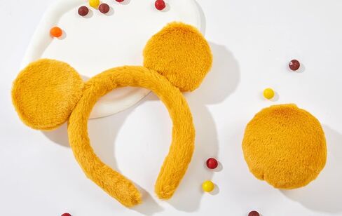 Yellow Bear Ears Headband and Tail Set,Yellow Bear Headband Animal Ears for Women Adult Halloween Costume Cosplay Party Accessories in Kuwait