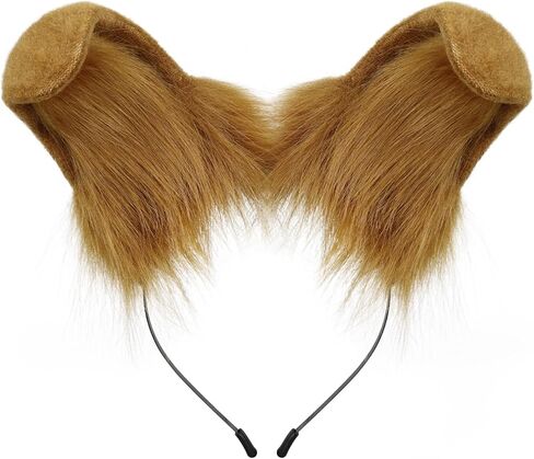 HAOAN Handmade Faux Fur Furry Dog Ears Headband Plush Headwear for Halloween Christmas Party Cosplay Accessories in Kuwait