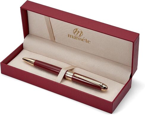Massete Venero Executive Classic Luxury Ballpoint Pen, Glossy Black with 23K Gold Plated Trim, Twist to Open, Presented in Gift Box, Extra Refill Included, Medium Tip, Black Ink - Custom Engraved in Saudi Arabia