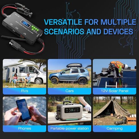 MPPT Solar Charge Controller 12V 10A, Solar Panel Regulator with LCD Display, Type-C & USB Charging Ports, Compatible with LiFePO₄, Lithium, Gel, AGM Battery for RV Boat Marine Off-Grid System in Kuwait