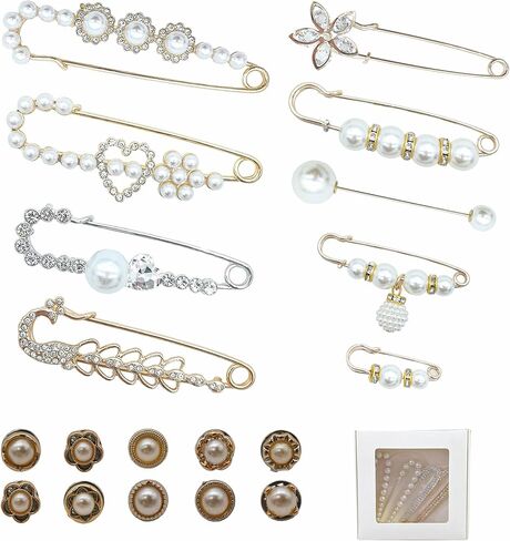 19pcs Brooches And Pins For Women Pant Waist Tightener Safety Pin For Cover Up Buttons Dresses Decoration Accessories (Style-2) in Saudi Arabia