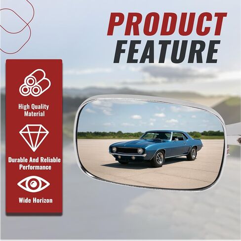HECASA Outside Door Mirrors Compatible with 68-72 Chevrolet Chevy Chevelle & Nova & El Camino & 68-69 Camaro & 68-70 Impala & 70-72 Station Wagon, Steel Glass Silvery Mirrors Left Driver Side in Saudi Arabia