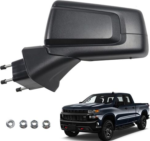 استبدال مرآة الباب الجانبي الأيسر للسائق من Marretoo لملحقات 2019-2025 Chevy Silverado 1500 زجاج ساخن كهربائي يدوي قابل للطي زجاج النقطة العمياء، استبدال أسود الملمس #GM1320583(5 دبابيس) in Saudi Arabia