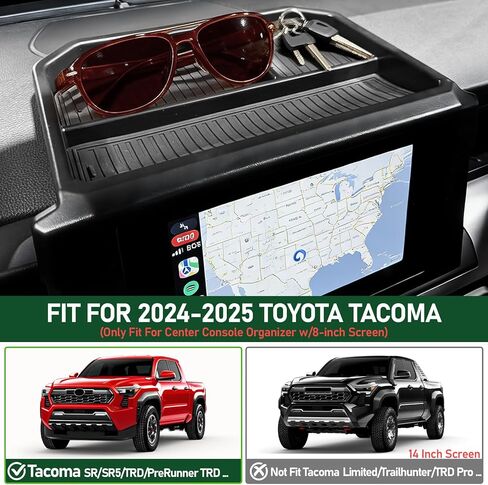 صينية تخزين لوحة القيادة لسيارة Toyota Tacoma 2026 2025 2024، منظم لوحة أجهزة القياس مقاس 8 بوصة لملحقات Tacoma، صينية تخزين منظم وحدة التحكم المركزية مع وسادة سيليكون مضادة للانزلاق (شاشة 8 بوصة فقط) in Kuwait