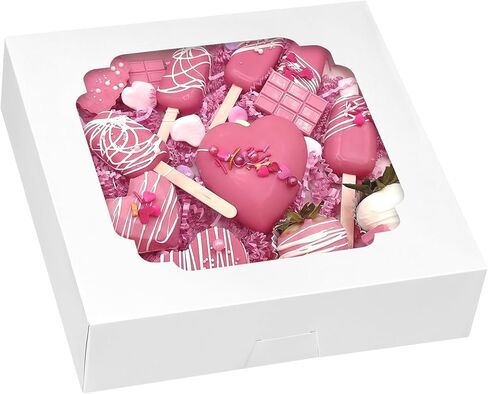 10 قطع من صناديق المخبوزات من موريتو، 10 × 10 × 2.5 بوصة صناديق فطائر بيضاء مع نافذة، صناديق مكافآت للكب كيك والدونات والشوكولاتة المغطاة بالفراولة in Kuwait