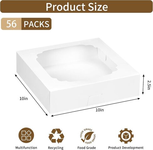 10 قطع من صناديق المخبوزات من موريتو، 10 × 10 × 2.5 بوصة صناديق فطائر بيضاء مع نافذة، صناديق مكافآت للكب كيك والدونات والشوكولاتة المغطاة بالفراولة in Kuwait