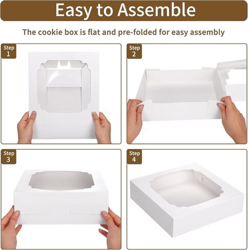 10 قطع من صناديق المخبوزات من موريتو، 10 × 10 × 2.5 بوصة صناديق فطائر بيضاء مع نافذة، صناديق مكافآت للكب كيك والدونات والشوكولاتة المغطاة بالفراولة in Kuwait