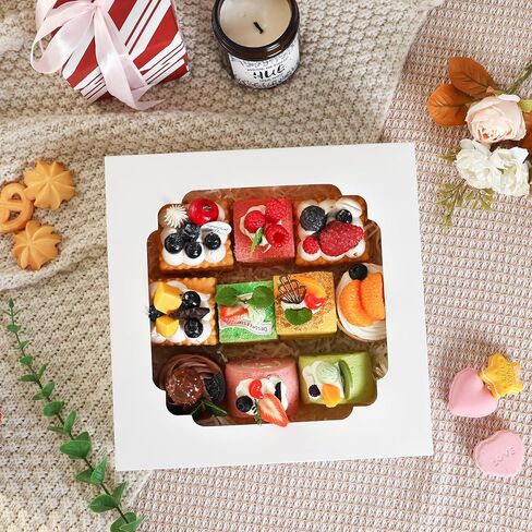 10 قطع من صناديق المخبوزات من موريتو، 10 × 10 × 2.5 بوصة صناديق فطائر بيضاء مع نافذة، صناديق مكافآت للكب كيك والدونات والشوكولاتة المغطاة بالفراولة in Kuwait