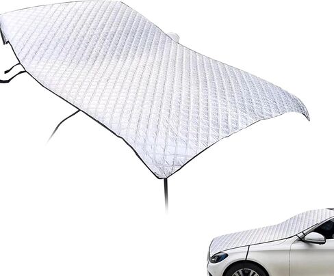 غطاء نصف سيارة، درع ثلجي مضاد للتجمد في الشتاء لغطاء الزجاج الأمامي ومرآة الرؤية الخلفية، واقي خارجي سميك قابل للطي مع حزام تثبيت، قماش عاكس للسيارات (فضي) in Kuwait