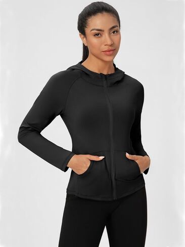 Women's Workout Running Jacket Full Zip Sports Full-zip Stand Collar Sweatshirt Hooded Slim Fit Jackets with Pockets in Saudi Arabia