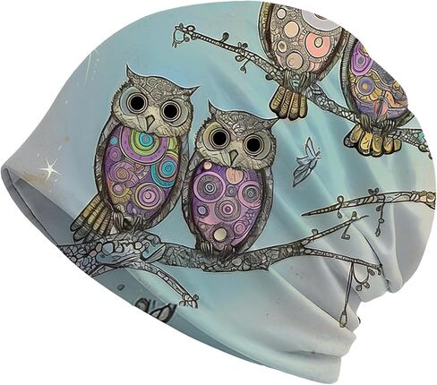 Art Owl Women's Slouchy Beanie Hat Cute Turban Hats Cancer Headwear Caps Baggy Skull Sleep Scarf in Saudi Arabia