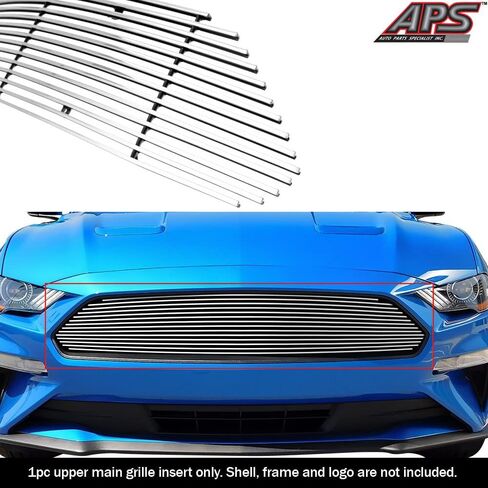 APS متوافق مع Ford Mustang 2018-2022 فقط من أجل EcoBoost الرئيسي العلوي من الألومنيوم والكروم المصقول الأفقي من البليت الأمامي لشبكة الشواية S18-A60466F in Saudi Arabia