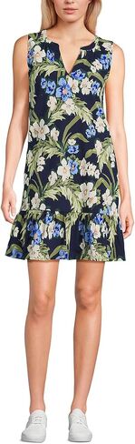 Lands' End Women's Sleeveless Cotton Jersey Notch Neck Flounce Dress in Saudi Arabia