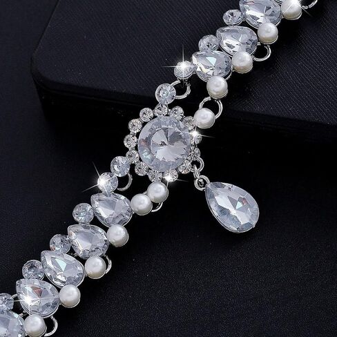 Sparkly Rhinestone Choker Necklace for Women Chunky Pearl Teardrop Crystal Pendant Necklace Wedding Prom Anniversary Fashion Jewelry Accessory in Saudi Arabia