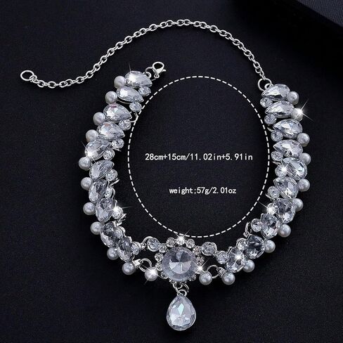 Sparkly Rhinestone Choker Necklace for Women Chunky Pearl Teardrop Crystal Pendant Necklace Wedding Prom Anniversary Fashion Jewelry Accessory in Saudi Arabia