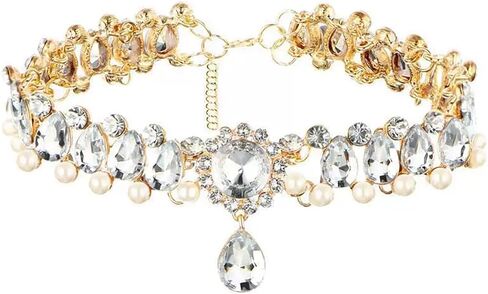 Sparkly Rhinestone Choker Necklace for Women Chunky Pearl Teardrop Crystal Pendant Necklace Wedding Prom Anniversary Fashion Jewelry Accessory in Saudi Arabia