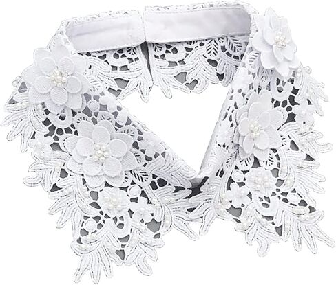 بلوزة نصف قميص لؤلؤية، قميص مطرز بياقة ديكي مع ياقة قابلة للفصل للنساء والفتيات in Kuwait