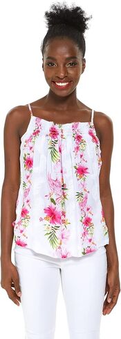 Matchable Couple Hawaiian Luau Shirt or Spaghetti Strap Top in Pink White Hibiscus Vine in Saudi Arabia