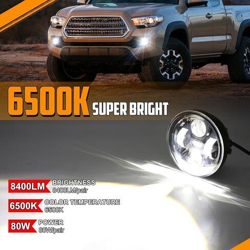 4.7" LED Fog Light Compatible with Tacoma 2005-2011,2004-2006 Solara,2008-2015 Sequoia,2007-2013 Tundra,80W 6500K Waterproof Plug&Play Driving Fog Light Replacement Assembly Kit-2 Year Warranty in Kuwait