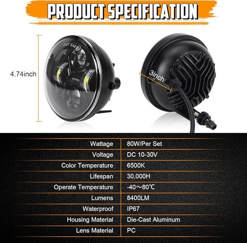 4.7" LED Fog Light Compatible with Tacoma 2005-2011,2004-2006 Solara,2008-2015 Sequoia,2007-2013 Tundra,80W 6500K Waterproof Plug&Play Driving Fog Light Replacement Assembly Kit-2 Year Warranty in Kuwait