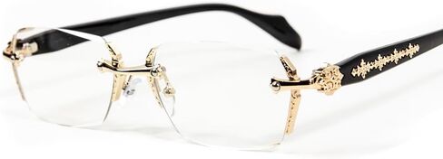 Street Knitted Retro Gothic Cross Style Vintage Designer Edge Cut Rimless Clear Lens Gold Frame Eyewear Unisex Square Frameless Men’s Women Clear Tint Rectangular Hip Hop Luxury Eye Glasses in Saudi Arabia