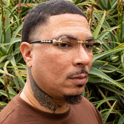Street Knitted Retro Gothic Cross Style Vintage Designer Edge Cut Rimless Clear Lens Gold Frame Eyewear Unisex Square Frameless Men’s Women Clear Tint Rectangular Hip Hop Luxury Eye Glasses in Saudi Arabia