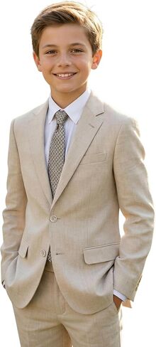 بدلة كتان للأولاد من JPF بدلة أطفال للأولاد مكونة من قطعتين بدلة زفاف كاجوال للشاطئ وسترة وسروال فستان in Kuwait