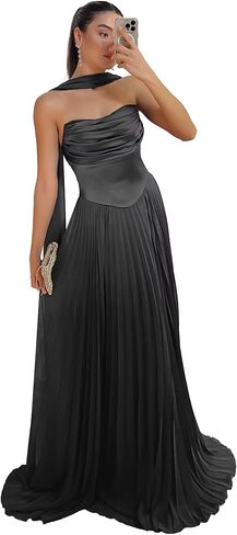Rjer Strapless Bridesmaid Dresses with Scarf Satin and Chiffon A-Line Ruched Pleated Wedding Guest Dress Long for Women in Kuwait
