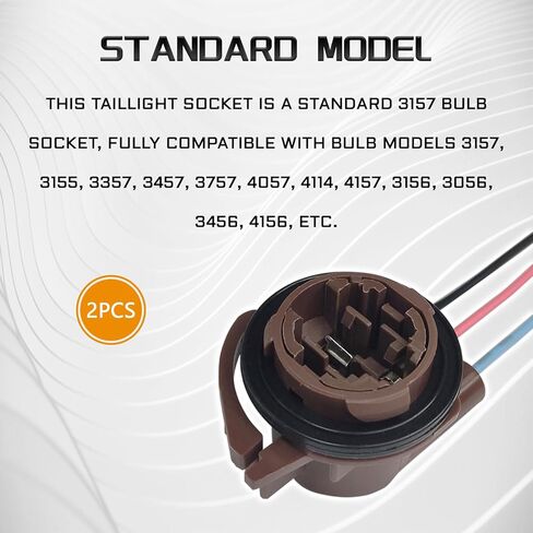 2PCS 3156 3157 Pre-Wired Bulb Sockets, Turn Signal Socket Compatible with 3155 3357 4157 LED & Standard Bulbs, Car Harness Socket Adapter for Turn Signal/Brake/Tail Light/DRL in Kuwait
