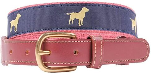Country Club Prep Yellow Lab Tab Belt for Men | Genuine Leather | Anti-Scratch Brass Buckle | 8 Multiple Sizes - Navy in Kuwait