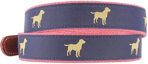 Country Club Prep Yellow Lab Tab Belt for Men | Genuine Leather | Anti-Scratch Brass Buckle | 8 Multiple Sizes - Navy in Kuwait