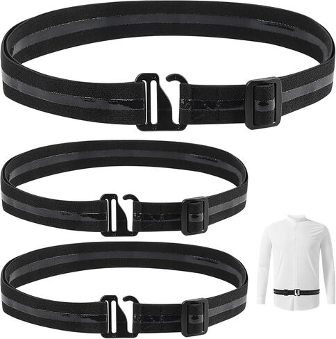 PineHaven 3 Pack Shirt Stay Belts for Men,Adjustable Non-Slip Elastic Shirt Holders Keep Shirts Tucked In Men Women Tuck-It Style Shirts Lock (Black) in Kuwait