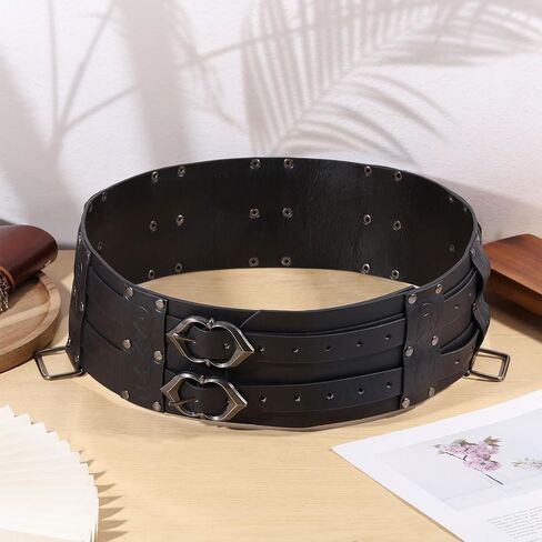 Medieval Wide Belt Viking Faux Leather Armor Knight Waist Belts Wide Embossed Buckle Corset Belts for LARP Halloween Cosplay Christmas Costume Black in Saudi Arabia