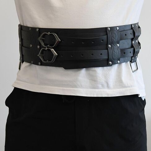 Medieval Wide Belt Viking Faux Leather Armor Knight Waist Belts Wide Embossed Buckle Corset Belts for LARP Halloween Cosplay Christmas Costume Black in Saudi Arabia