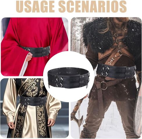 Medieval Wide Belt Viking Faux Leather Armor Knight Waist Belts Wide Embossed Buckle Corset Belts for LARP Halloween Cosplay Christmas Costume Black in Saudi Arabia