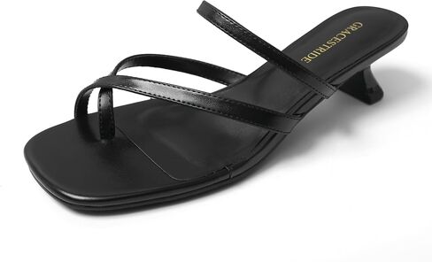 Heeled Sandals for Women Kitten Heel Square Toe Flip Flops Heels Strappy Design Fashion Sandals for Party & Casual in Saudi Arabia