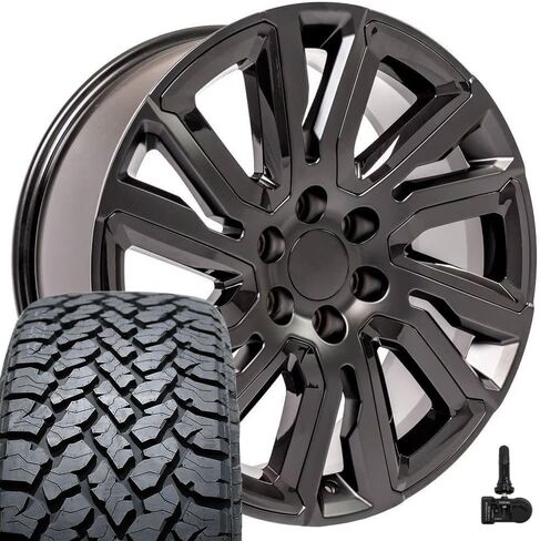 OE Wheels CV39 22 Inch Rims and Tires Fit Sierra 1500 Style 6x139.7 22x9 Satin Black with Gloss Black Insert - Hollander 5901 - TS-37 AT 285/45-22 (Set of 4) in Saudi Arabia