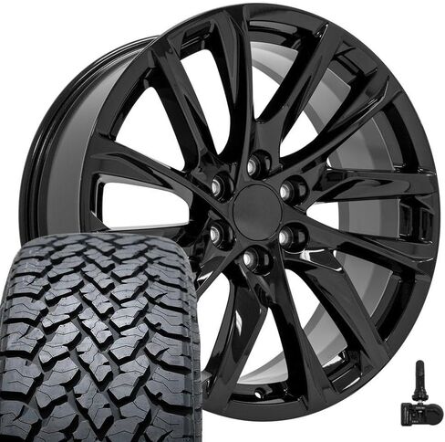 OE Wheels CA90 22 Inch Rims and Tires Fit Escalade Style 6x139.7 22x9 Gloss Black - Hollander 4875 - TS-37 AT 285/45-22 (Set of 4) in Saudi Arabia