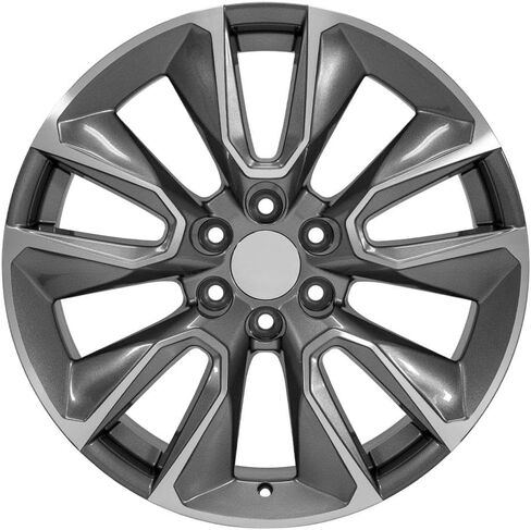 OE Wheels CV32 22 Inch Rims and Tires Fit Silverado 1500 Style 6x139.7 22x9 Gloss Gunmetal Machined - Hollander 5916 - TS-37 AT 285/45-22 (Set of 4) in Saudi Arabia