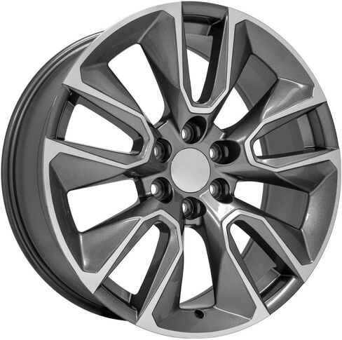 OE Wheels CV32 22 Inch Rims and Tires Fit Silverado 1500 Style 6x139.7 22x9 Gloss Gunmetal Machined - Hollander 5916 - TS-37 AT 285/45-22 (Set of 4) in Saudi Arabia