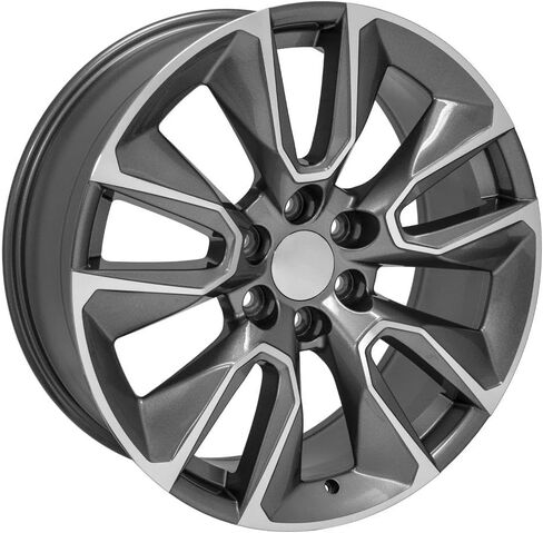 OE Wheels CV32 22 Inch Rims and Tires Fit Silverado 1500 Style 6x139.7 22x9 Gloss Gunmetal Machined - Hollander 5916 - TS-37 AT 285/45-22 (Set of 4) in Saudi Arabia