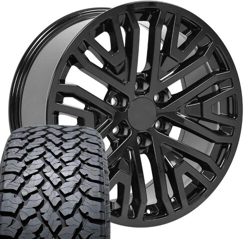 OE Wheels CV37 20 Inch Rims and Tires Fit Sierra 1500 Style 6x139.7 20x9 Gloss Black - Hollander 5906 - TS-37 AT 275/55-20 (Set of 4) in Saudi Arabia
