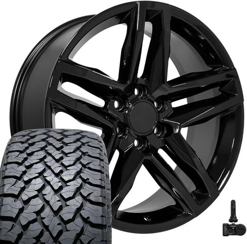 OE Wheels CV34 22 Inch Rims and Tires Fit Silverado 1500 Trail Boss Style 6x139.7 22x9 Gloss Black - Hollander 5911 - TS-37 AT 285/45-22 (Set of 4) in Saudi Arabia